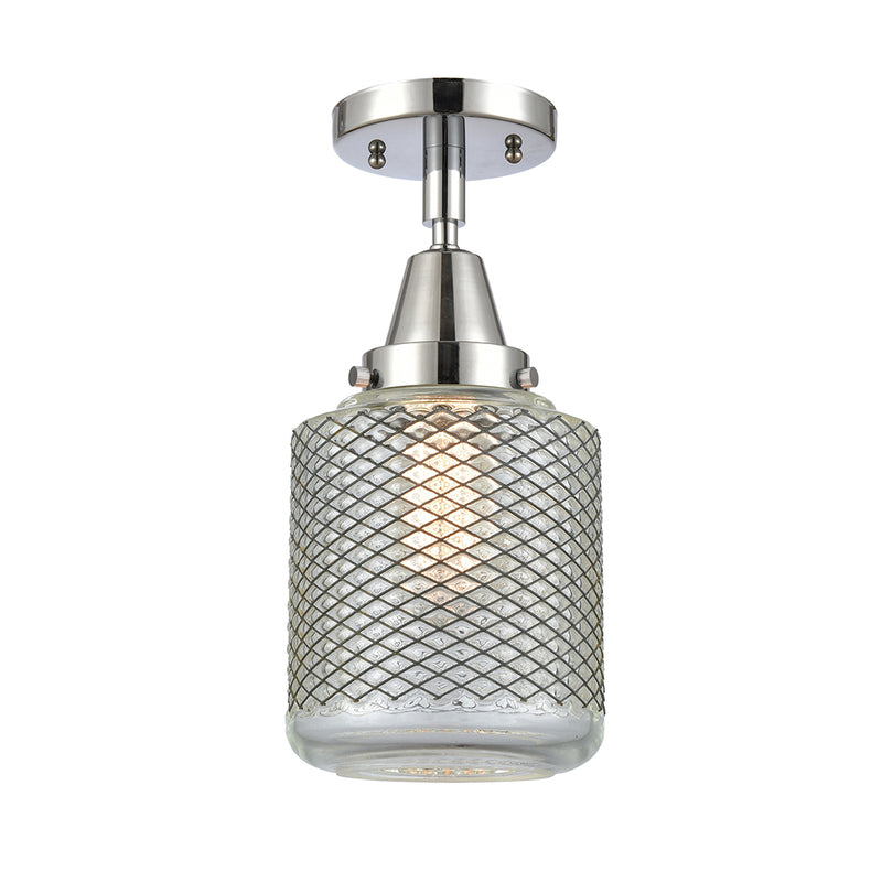 Stanton Flush Mount shown in the Polished Chrome finish with a Clear Wire Mesh shade