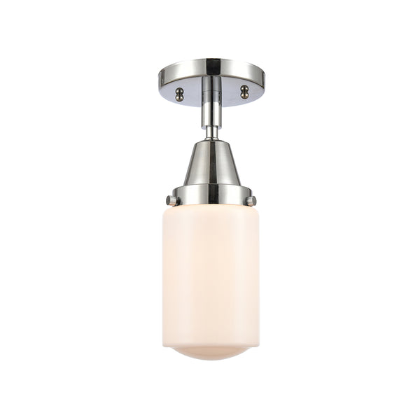Dover Flush Mount shown in the Polished Chrome finish with a Matte White shade