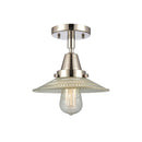 Halophane Flush Mount shown in the Polished Nickel finish with a Clear Halophane shade