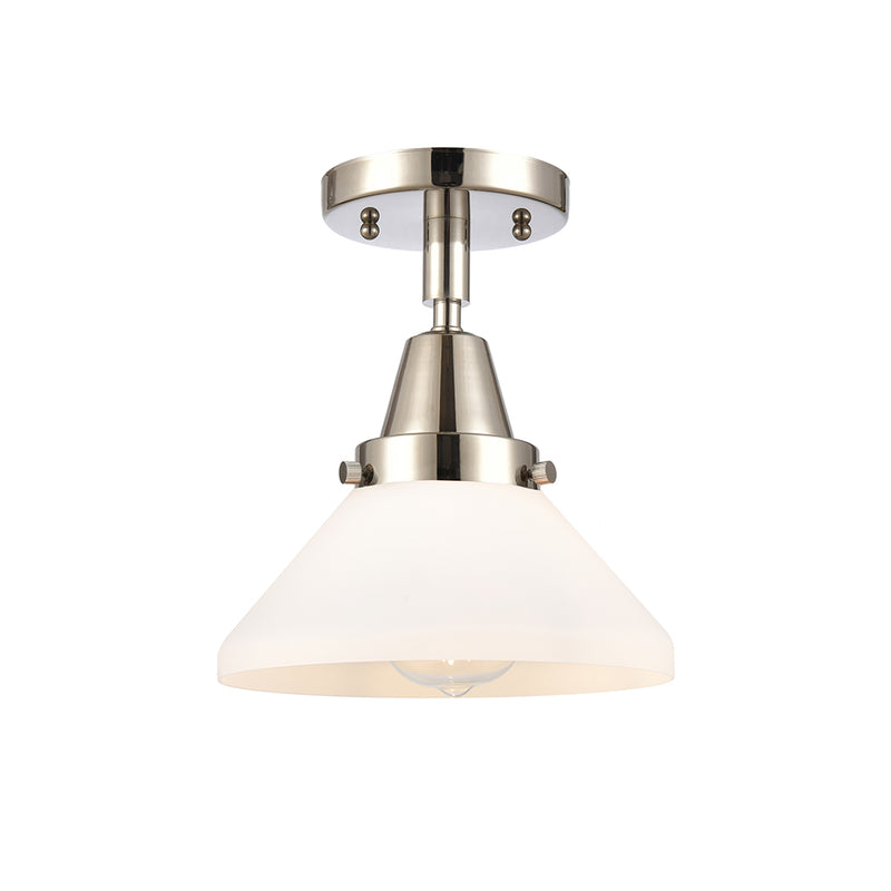 Caden Flush Mount shown in the Polished Nickel finish with a Matte White shade