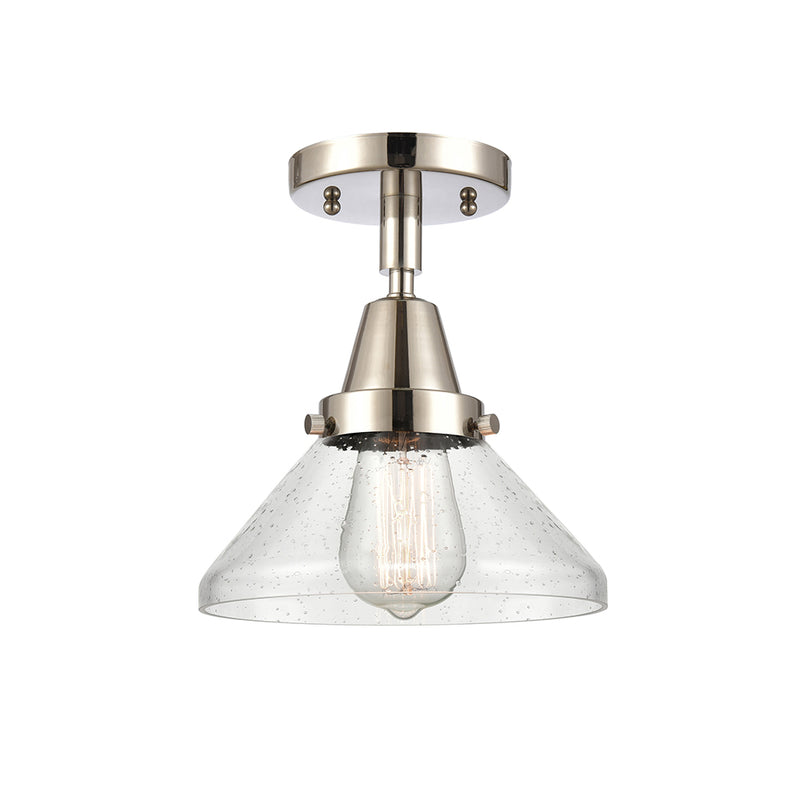 Caden Flush Mount shown in the Polished Nickel finish with a Seedy shade