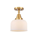 Bell Flush Mount shown in the Satin Gold finish with a Matte White shade