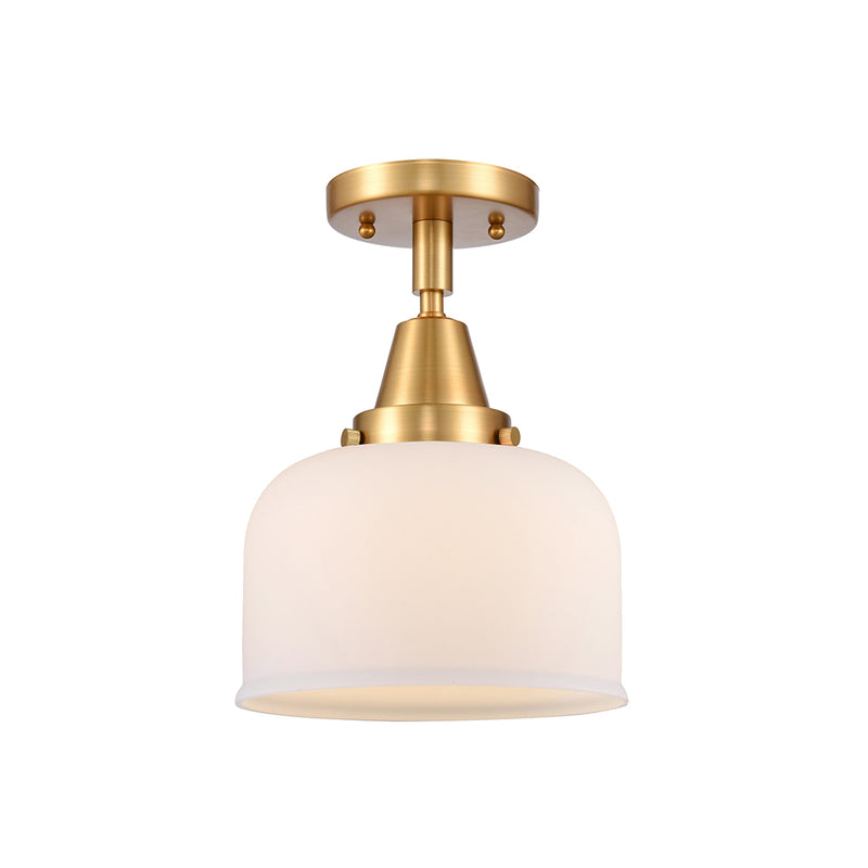 Bell Flush Mount shown in the Satin Gold finish with a Matte White shade