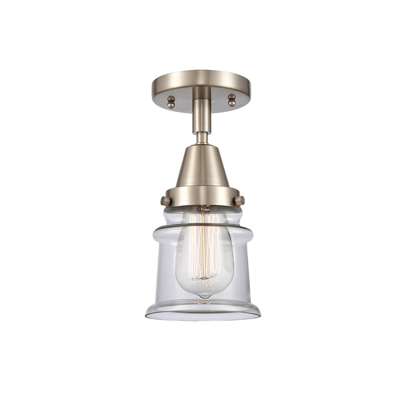 Canton Flush Mount shown in the Brushed Satin Nickel finish with a Clear shade