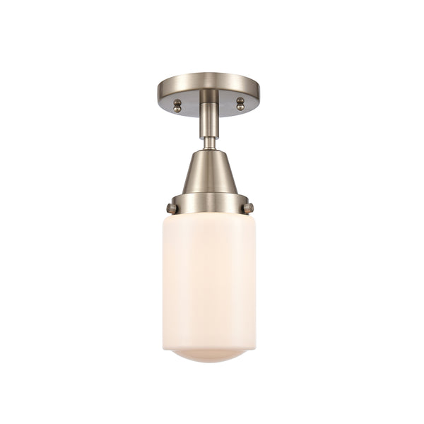 Dover Flush Mount shown in the Brushed Satin Nickel finish with a Matte White shade
