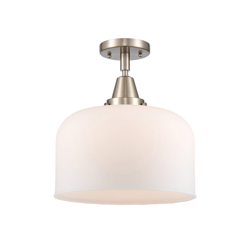 Bell Flush Mount shown in the Brushed Satin Nickel finish with a Matte White shade