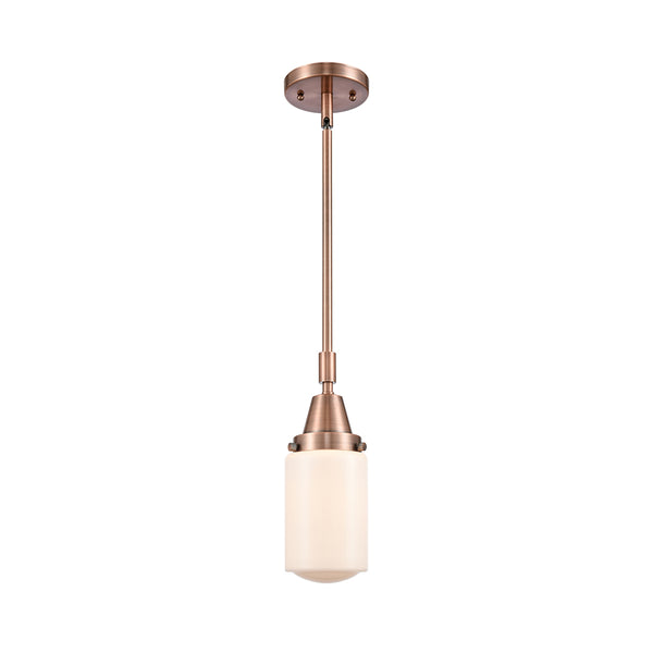 Dover Mini Pendant shown in the Antique Copper finish with a Matte White shade