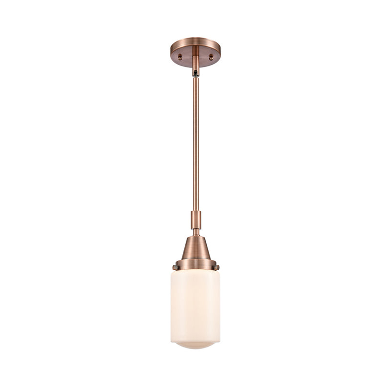 Dover Mini Pendant shown in the Antique Copper finish with a Matte White shade