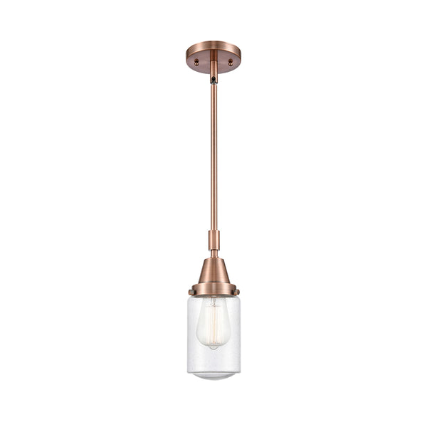 Dover Mini Pendant shown in the Antique Copper finish with a Seedy shade