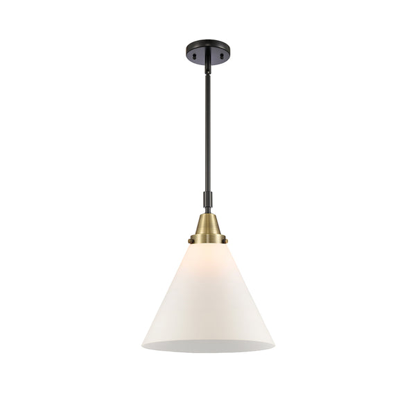 Cone Mini Pendant shown in the Black Antique Brass finish with a Matte White shade