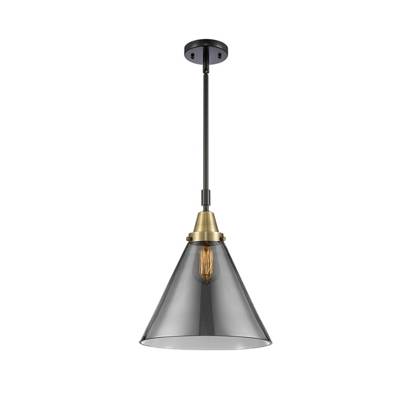Cone Mini Pendant shown in the Black Antique Brass finish with a Plated Smoke shade