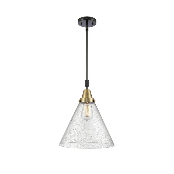 Cone Mini Pendant shown in the Black Antique Brass finish with a Seedy shade