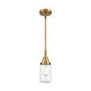Dover Mini Pendant shown in the Brushed Brass finish with a Clear shade