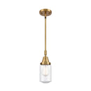 Dover Mini Pendant shown in the Brushed Brass finish with a Seedy shade