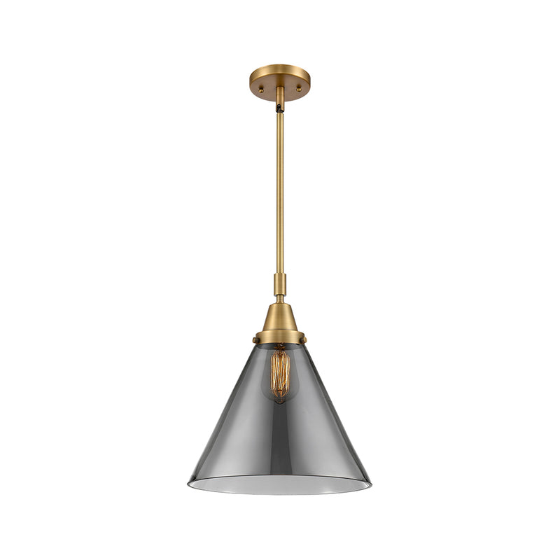 Cone Mini Pendant shown in the Brushed Brass finish with a Plated Smoke shade
