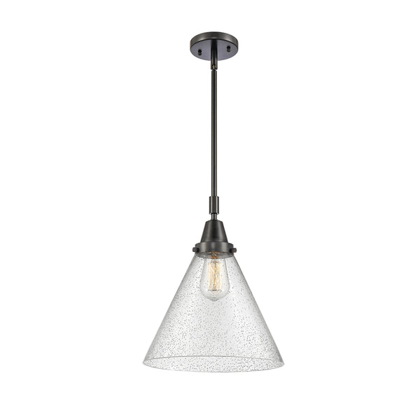 Cone Mini Pendant shown in the Matte Black finish with a Seedy shade