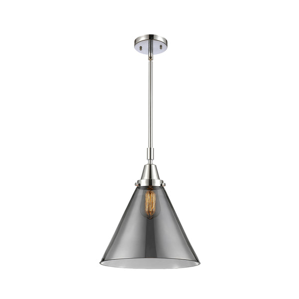 Cone Mini Pendant shown in the Polished Chrome finish with a Plated Smoke shade