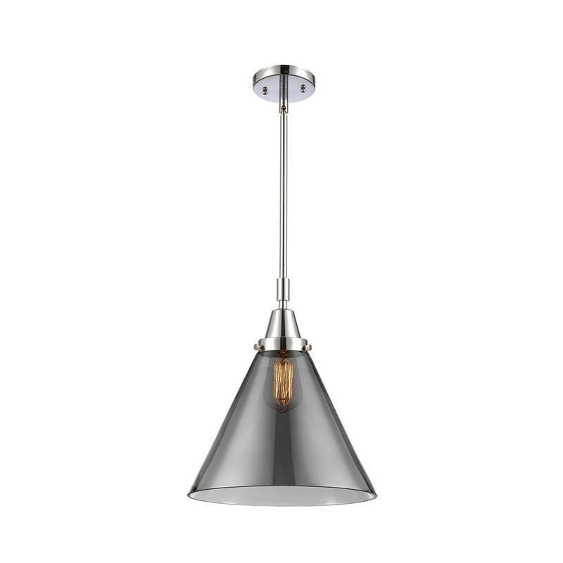 Cone Mini Pendant shown in the Polished Chrome finish with a Plated Smoke shade