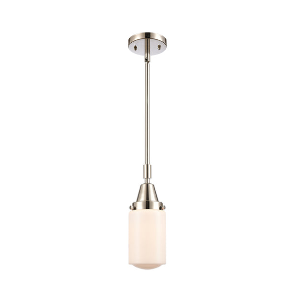 Dover Mini Pendant shown in the Polished Nickel finish with a Matte White shade