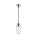 Dover Mini Pendant shown in the Polished Nickel finish with a Clear shade