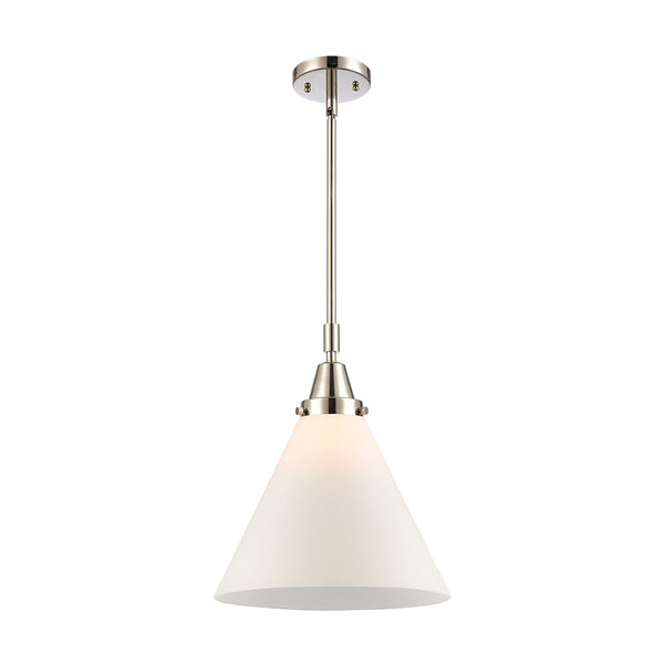 Cone Mini Pendant shown in the Polished Nickel finish with a Matte White shade