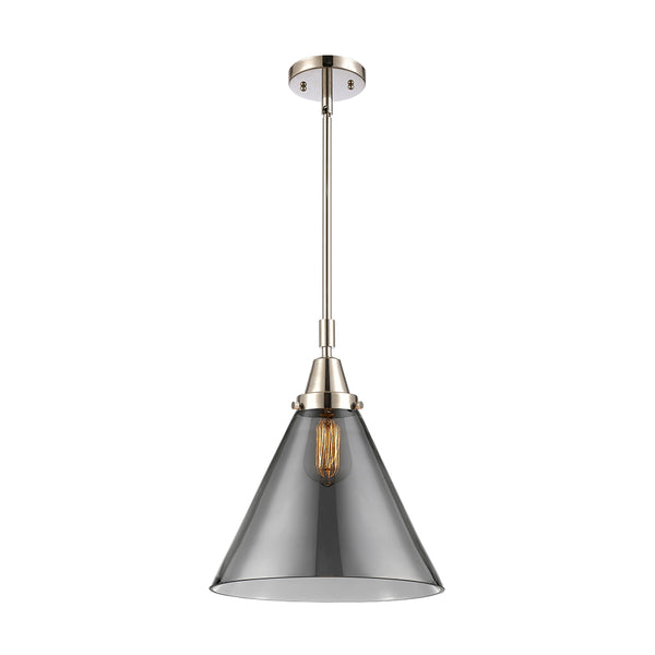 Cone Mini Pendant shown in the Polished Nickel finish with a Plated Smoke shade