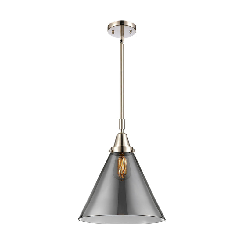 Cone Mini Pendant shown in the Polished Nickel finish with a Plated Smoke shade