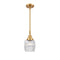 Colton Mini Pendant shown in the Satin Gold finish with a Clear Halophane shade