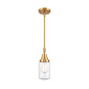 Dover Mini Pendant shown in the Satin Gold finish with a Clear shade
