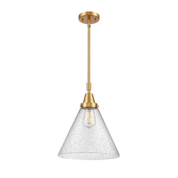 Cone Mini Pendant shown in the Satin Gold finish with a Seedy shade