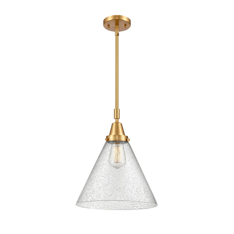 Cone Mini Pendant shown in the Satin Gold finish with a Seedy shade