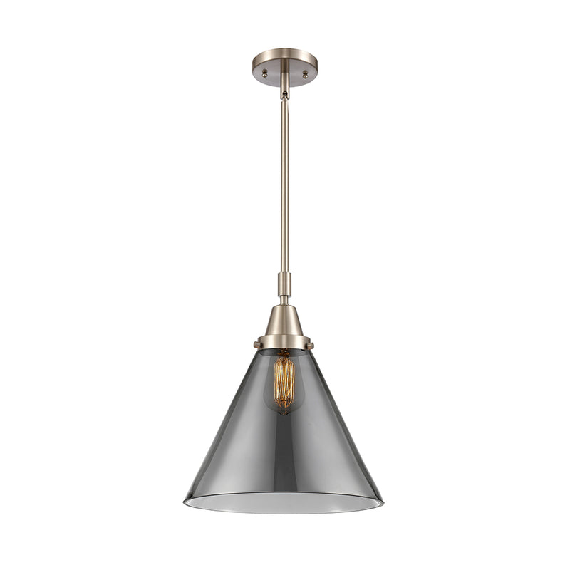 Cone Mini Pendant shown in the Brushed Satin Nickel finish with a Plated Smoke shade