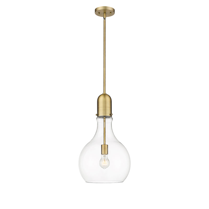 Amherst Mini Pendant shown in the Brushed Brass finish with a Clear shade