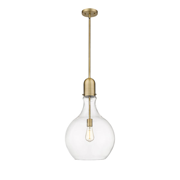 Amherst Pendant shown in the Brushed Brass finish with a Clear shade