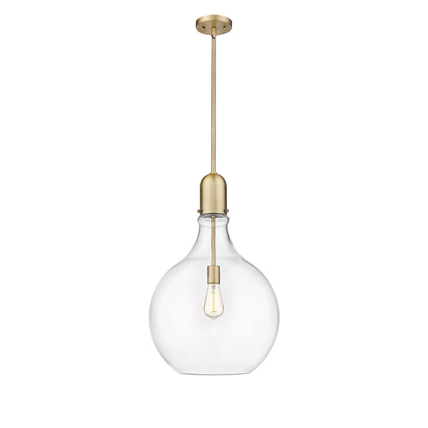 Amherst Pendant shown in the Brushed Brass finish with a Clear shade