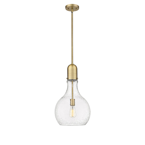 Amherst Mini Pendant shown in the Brushed Brass finish with a Seedy shade