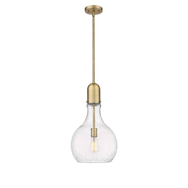 Amherst Mini Pendant shown in the Brushed Brass finish with a Seedy shade