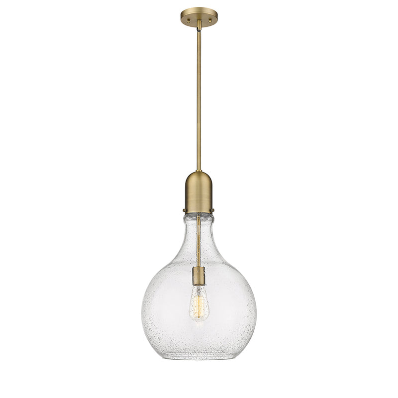 Amherst Pendant shown in the Brushed Brass finish with a Seedy shade