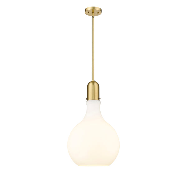 Amherst Pendant shown in the Satin Gold finish with a Matte White shade