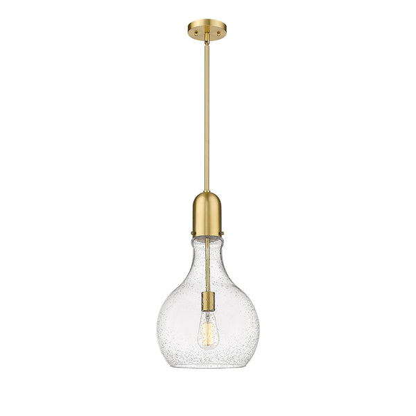 Amherst Mini Pendant shown in the Satin Gold finish with a Seedy shade