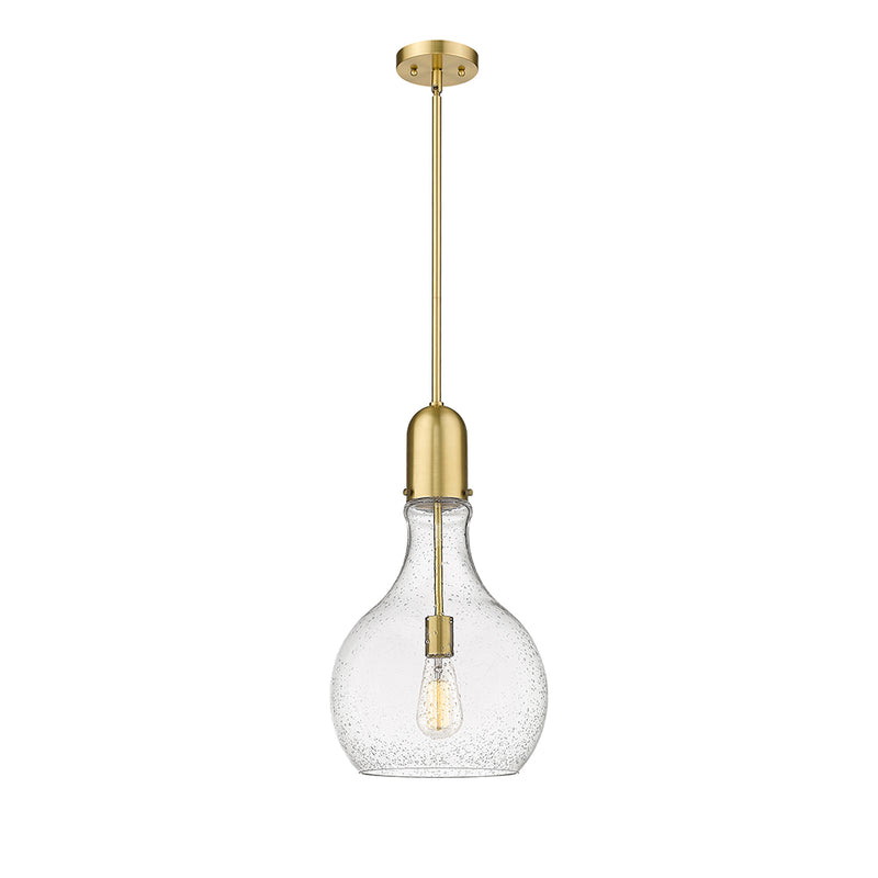 Amherst Mini Pendant shown in the Satin Gold finish with a Seedy shade