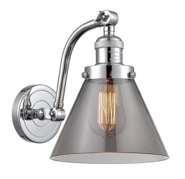 Innovations Lighting Large Cone 1-100 watt 8 inch Polished Chrome Sconce  Smoked glass   180 Degree Adjustable Swivels 5151WPCG43