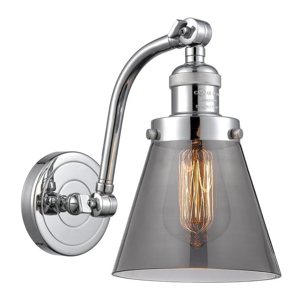 Innovations Lighting Small Cone 1-100 watt 6.5 inch Polished Chrome Sconce  Smoked glass   180 Degree Adjustable Swivels 5151WPCG63