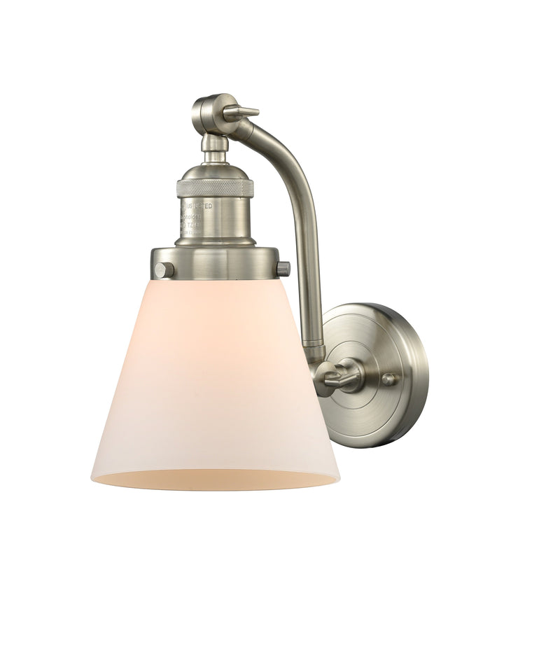 Innovations Lighting Small Cone 1-100 watt 6.5 inch Brushed Satin Nickel Sconce Matte White Cased Glass 180 Degree Adjustable Swivels 5151WSNG61