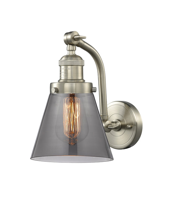 Innovations Lighting Small Cone 1-100 watt 6.5 inch Brushed Satin Nickel Sconce Smoked Glass  180 Degree Adjustable Swivels 5151WSNG63