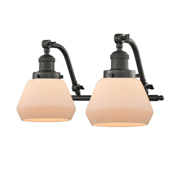 Fulton Bath Vanity Light shown in the Oil Rubbed Bronze finish with a Matte White shade