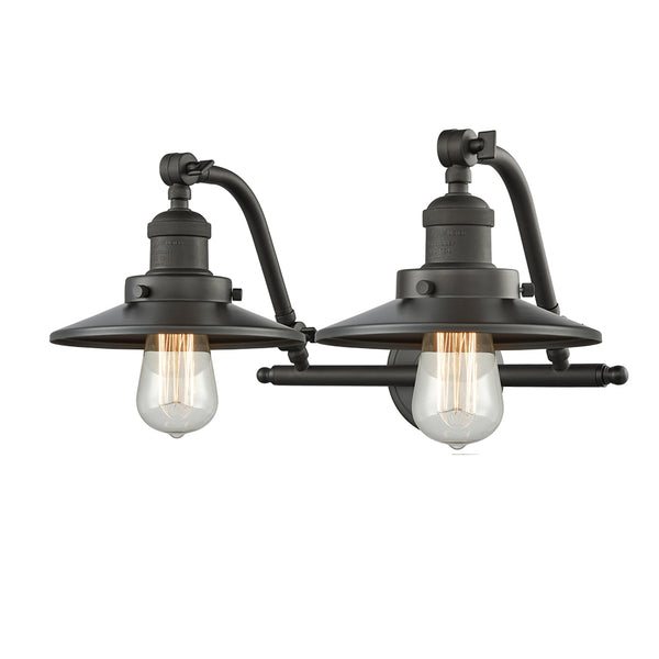 Railroad Bath Vanity Light shown in the Oil Rubbed Bronze finish with a Oil Rubbed Bronze shade