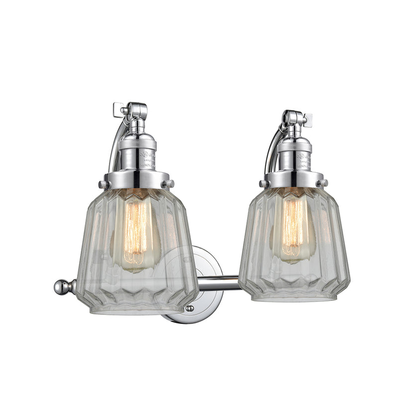 Chatham Bath Vanity Light shown in the Polished Chrome finish with a Clear shade