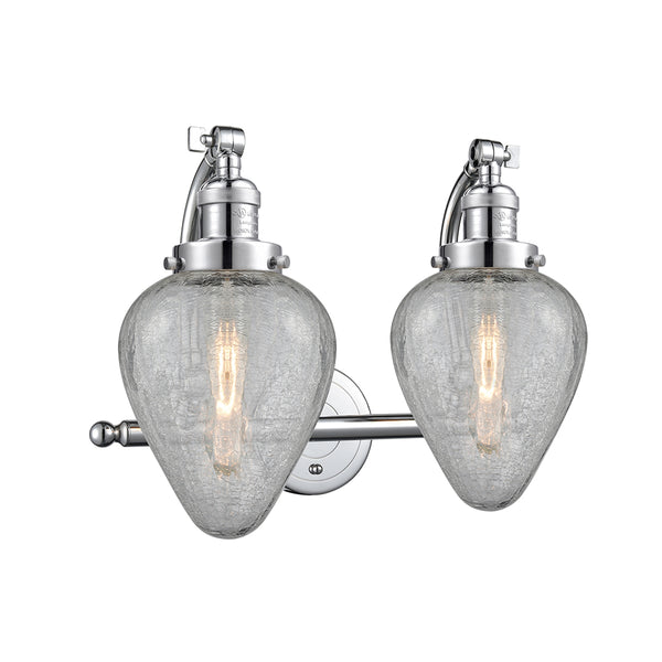 Geneseo Bath Vanity Light shown in the Polished Chrome finish with a Clear Crackled shade