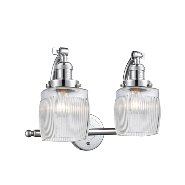 Colton Bath Vanity Light shown in the Polished Chrome finish with a Clear Halophane shade